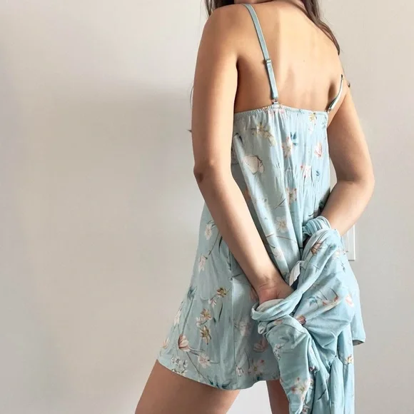 Flora NikroozTurquoise floral babydoll sleep night gown robe setSizes XS/S
